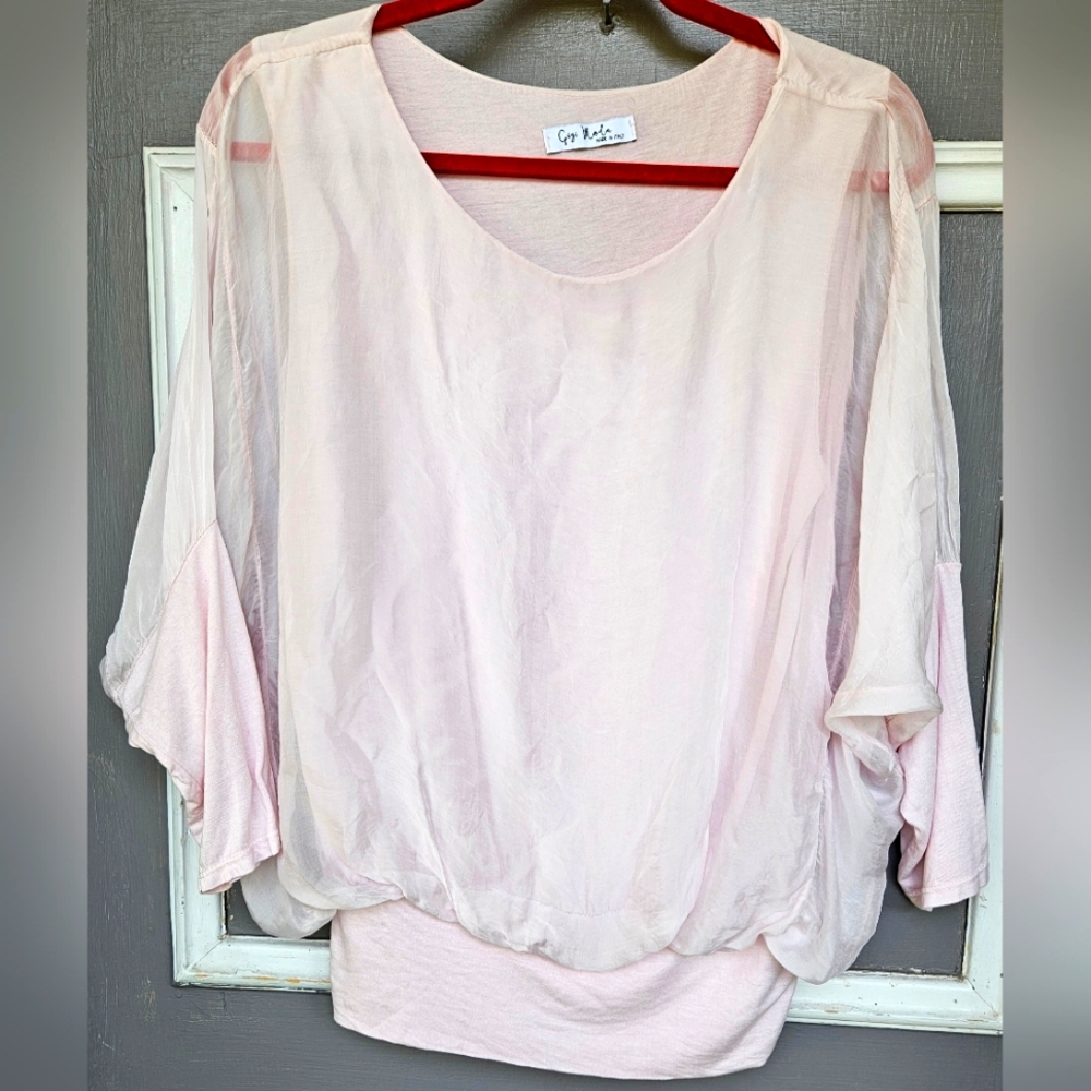 Gigi Moda Sheer Silk, Fabric Lined 36" Chest By 24" L Top Pink Womens ( Hc)